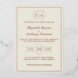 Elegante Moderne Monogram Gold Folie Wedding Uitnodiging