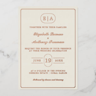 Elegante Moderne Monogram Gold Folie Wedding Uitnodiging