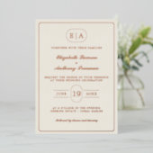 Elegante moderne monogram goud folie bruiloft uitnodiging (Staand Voorkant)