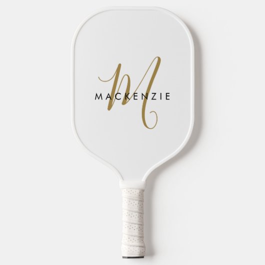 Elegante Moderne Monogram in Witgoud Schrift Pickleball Paddle (Voorkant)