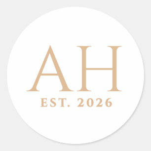 Elegante Moderne Monogram Initiaal Oprichtingsdatu Ronde Sticker