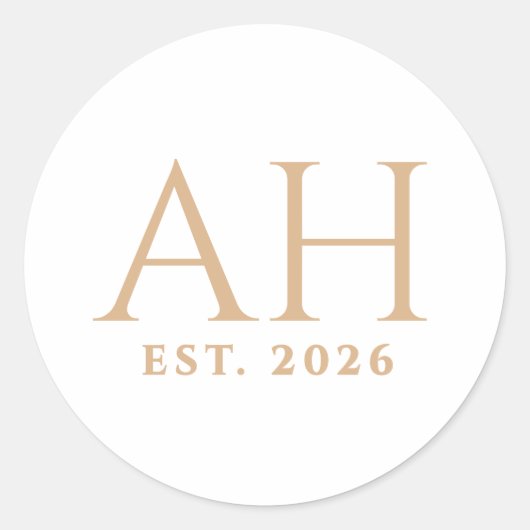 Elegante Moderne Monogram Initiaal Oprichtingsdatu Ronde Sticker (Voorkant)