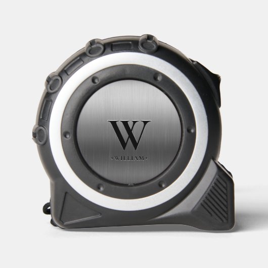 Elegante Moderne Monogram Initiaal Zilver Metaalac Rolmaat (Voorkant)