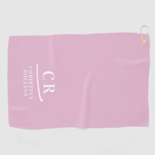Elegante moderne monogram Initialen naam roze Golfhanddoek (Horizontaal)