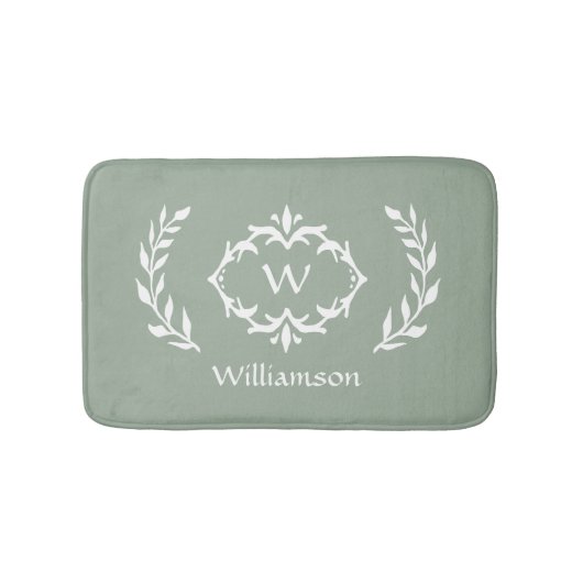 Elegante moderne monogram krans saliegroen wit badmat (Voorkant)