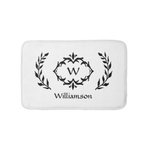 Elegante Moderne Monogram Krans Zwart Wit Chic Badmat
