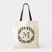 Elegante moderne monogram laurierkrans groen tote bag (Voorkant)