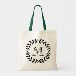 Elegante moderne monogram met laurierkrans groen tote bag