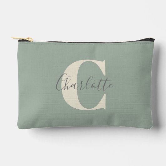 Elegante Moderne Monogram Naam in Saliegroen Etui (Voorkant)