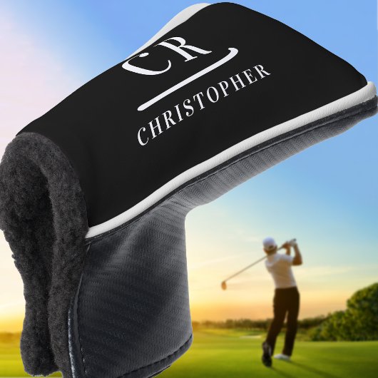 Elegante moderne monogram naam initials zwarte put golfheadcover