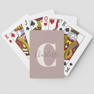 Elegante Moderne Monogram Naam Stof Mauve Pokerkaarten