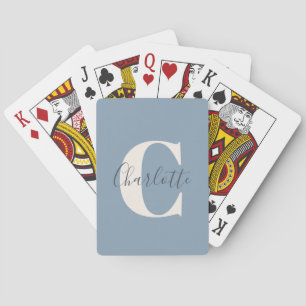Elegante Moderne Monogram Naam Stofblauw Pokerkaarten