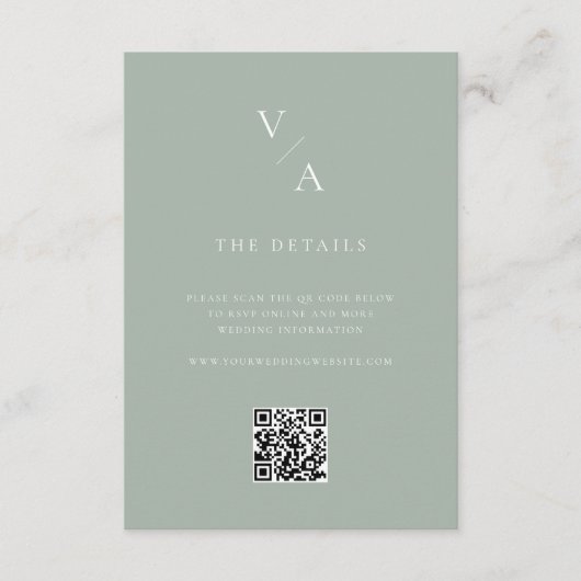 Elegante Moderne Monogram Sage Green Wedding Informatiekaartje (Voorkant)
