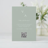 Elegante Moderne Monogram Sage Green Wedding Informatiekaartje (Staand voorkant)