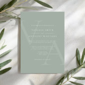 Elegante Moderne Monogram Sage Green Wedding Kaart