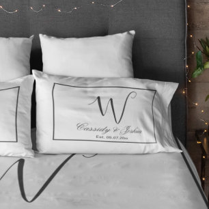 Elegante moderne monogram trouwcadeau geschenk kussensloop