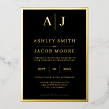 Elegante moderne monogram trouwfolie uitnodiging