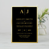 Elegante moderne monogram trouwfolie uitnodiging (Staand Voorkant)