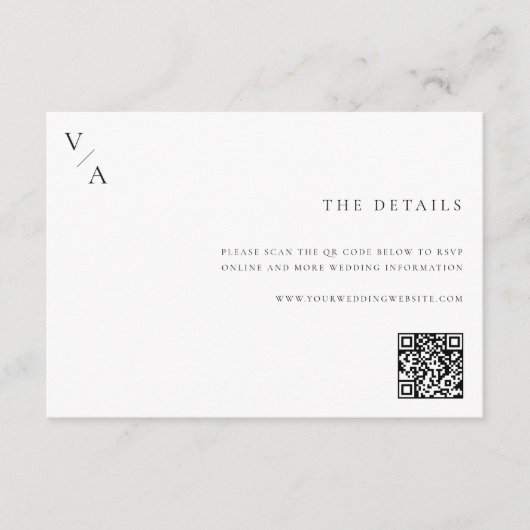 Elegante moderne monogram zwart-wit bruiloft informatiekaartje (Voorkant)