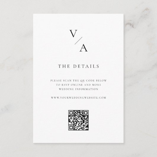 Elegante moderne monogram zwart-wit bruiloft informatiekaartje (Voorkant)