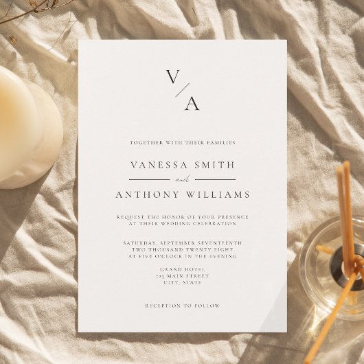 Elegante moderne monogram zwart-wit bruiloft kaart