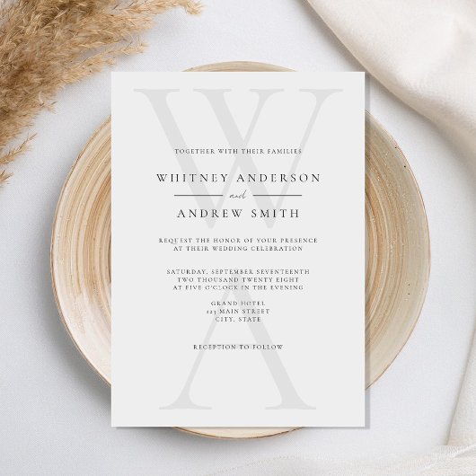 Elegante moderne monogram zwart-wit bruiloft kaart