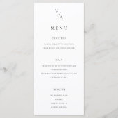 Elegante moderne monogram zwart-wit bruiloft menu (Voorkant)