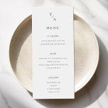 Elegante moderne monogram zwart-wit bruiloft menu<br><div class="desc">Modern huwelijksmenu met minimalistisch monogram typografisch ontwerp in zwart-witte kleur.</div>