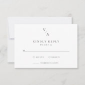 Elegante moderne monogram zwart-wit bruiloft RSVP kaartje (Voorkant)