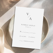 Elegante moderne monogram zwart-wit bruiloft RSVP kaartje