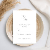 Elegante moderne monogram zwart-wit bruiloft RSVP kaartje