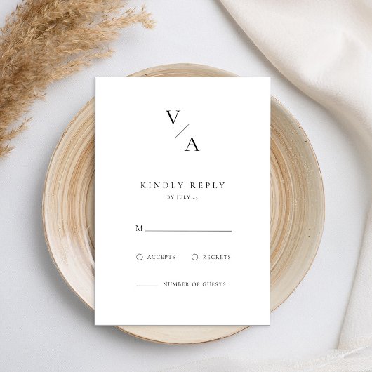 Elegante moderne monogram zwart-wit bruiloft RSVP kaartje