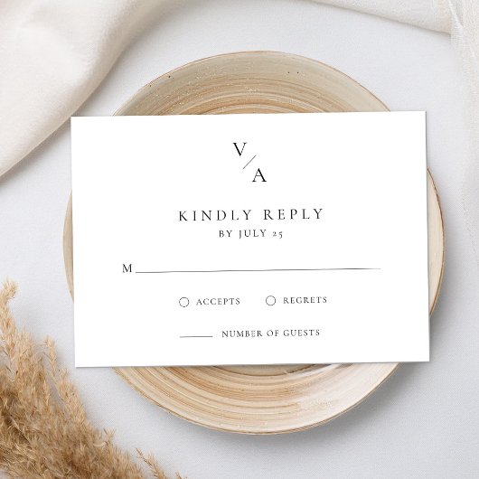 Elegante moderne monogram zwart-wit bruiloft RSVP kaartje