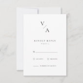 Elegante moderne monogram zwart-wit bruiloft RSVP kaartje (Voorkant)