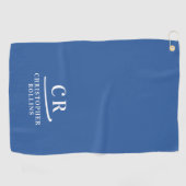 Elegante moderne monogrammed Initialen naam blauw Golfhanddoek (Horizontaal)