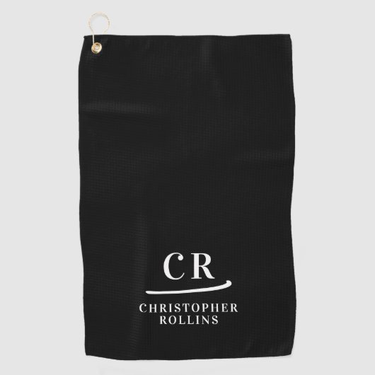 Elegante moderne monogrammed Initialen naam zwart Golfhanddoek (Voorkant)