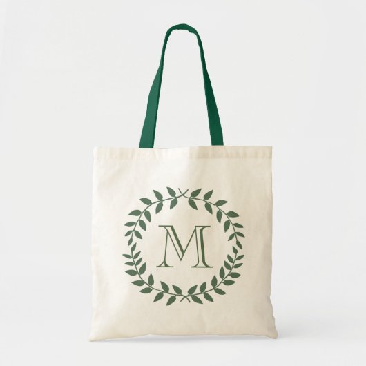 Elegante moderne monogrammen met laurierkrans groe tote bag (Voorkant)