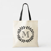Elegante moderne monogrammen met laurierkrans groe tote bag (Achterkant)