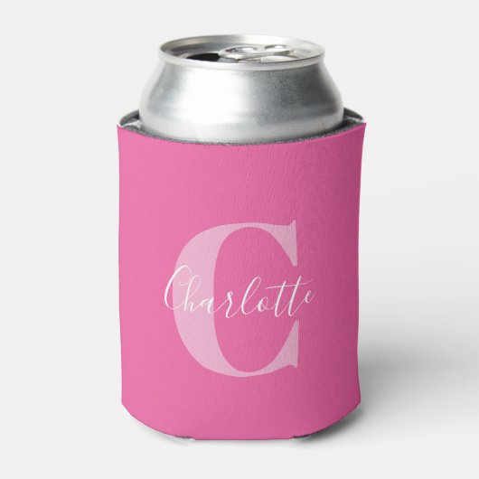 Elegante moderne monogramnaam in heet roze blikjeskoeler (Blikje Voorkant)