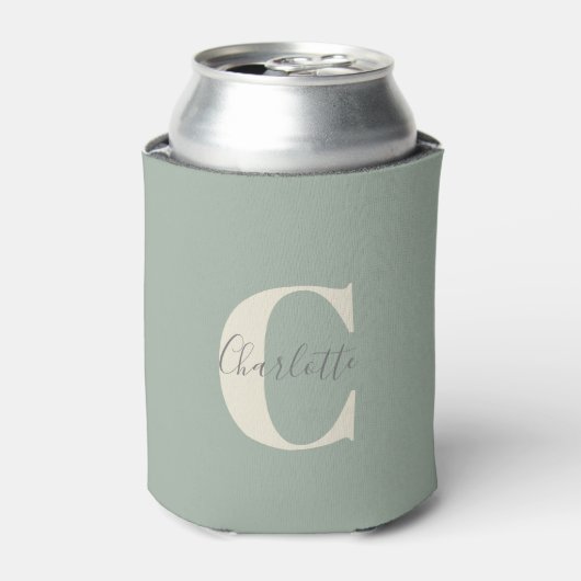 Elegante Moderne Monogramnaam in Saliegroen Blikjeskoeler (Blikje Voorkant)