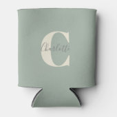 Elegante Moderne Monogramnaam in Saliegroen Blikjeskoeler (Voorkant)
