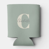 Elegante Moderne Monogramnaam in Saliegroen Blikjeskoeler (Achterkant)