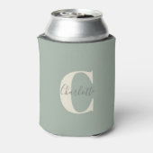 Elegante Moderne Monogramnaam in Saliegroen Blikjeskoeler (Blikje Achterkant)