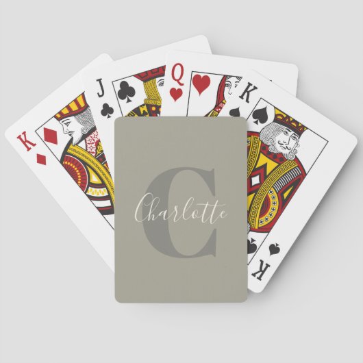 Elegante moderne monogramnaam in taupe pokerkaarten (Achterkant)
