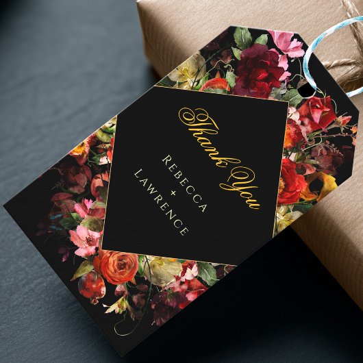 Elegante moderne moody bloemen bruiloft cadeaulabel