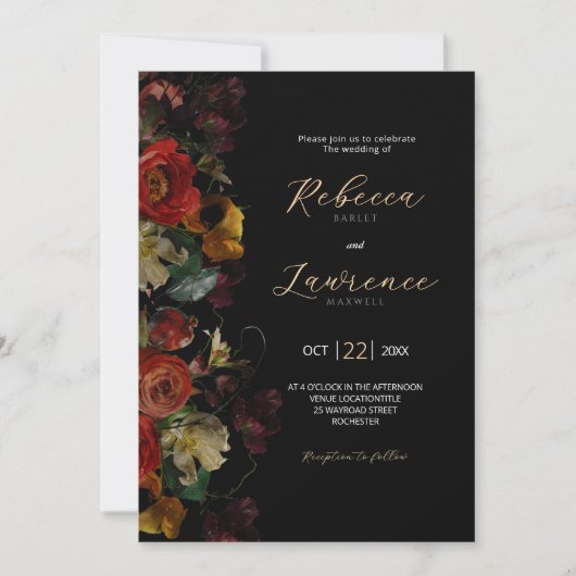 Elegante moderne moody bloemen bruiloft uitnodigin kaart (Voorkant)