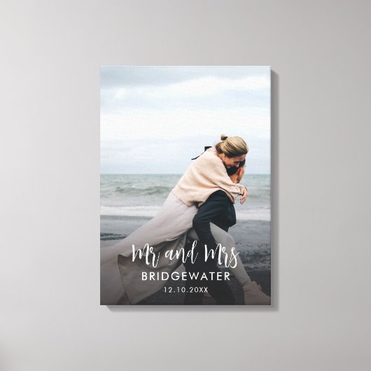 Elegante moderne Mr en Mrs Monogram Foto Bruiloft Canvas Afdruk (Voorkant)