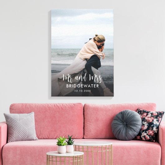 Elegante moderne Mr en Mrs Monogram Foto Bruiloft Canvas Afdruk (Insitu (Woonkamer))