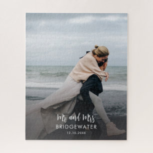 Elegante moderne Mr en Mrs Monogram trouwfoto Legpuzzel