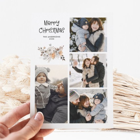 Elegante Moderne Multi Foto Botanische Waterverf Feestdagenkaart